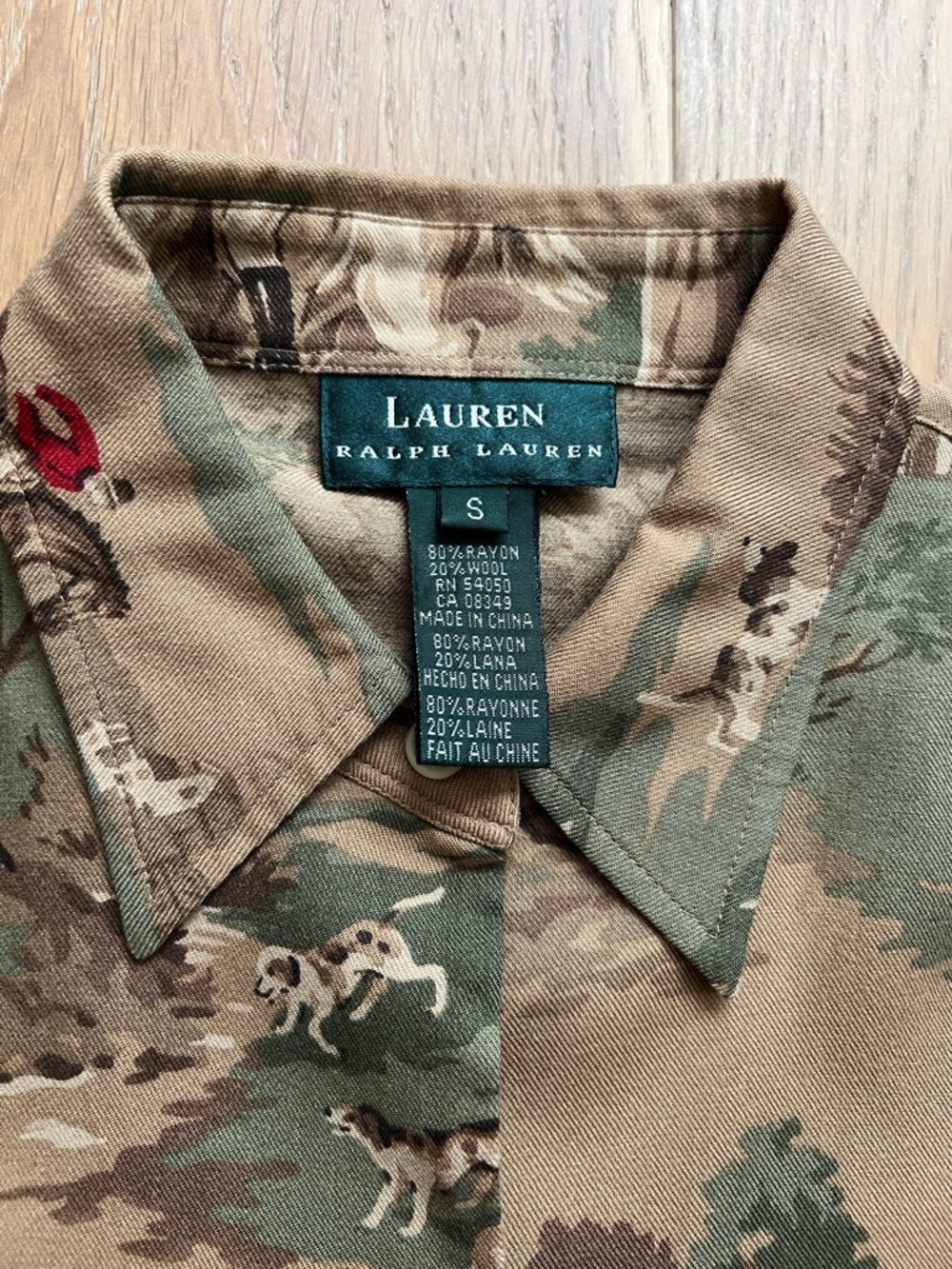 Vintage Lauren Ralph Lauren Equestrian Fox Hunt Button-Up Shirt Olive/Tan Small - Picture 2 of 11